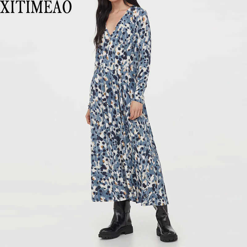 ZA Women Dresses Autumn Winter Vintage Print Casual Long Sleeve Retro V-neck Leisure Vacation Loose Swing dress 210602, Blue
ZA Women Dresses Autumn Winter Vintage Print Casual Long Sleeve Retro V-neck Leisure Vacation Loose Swing dress 210602, Blue