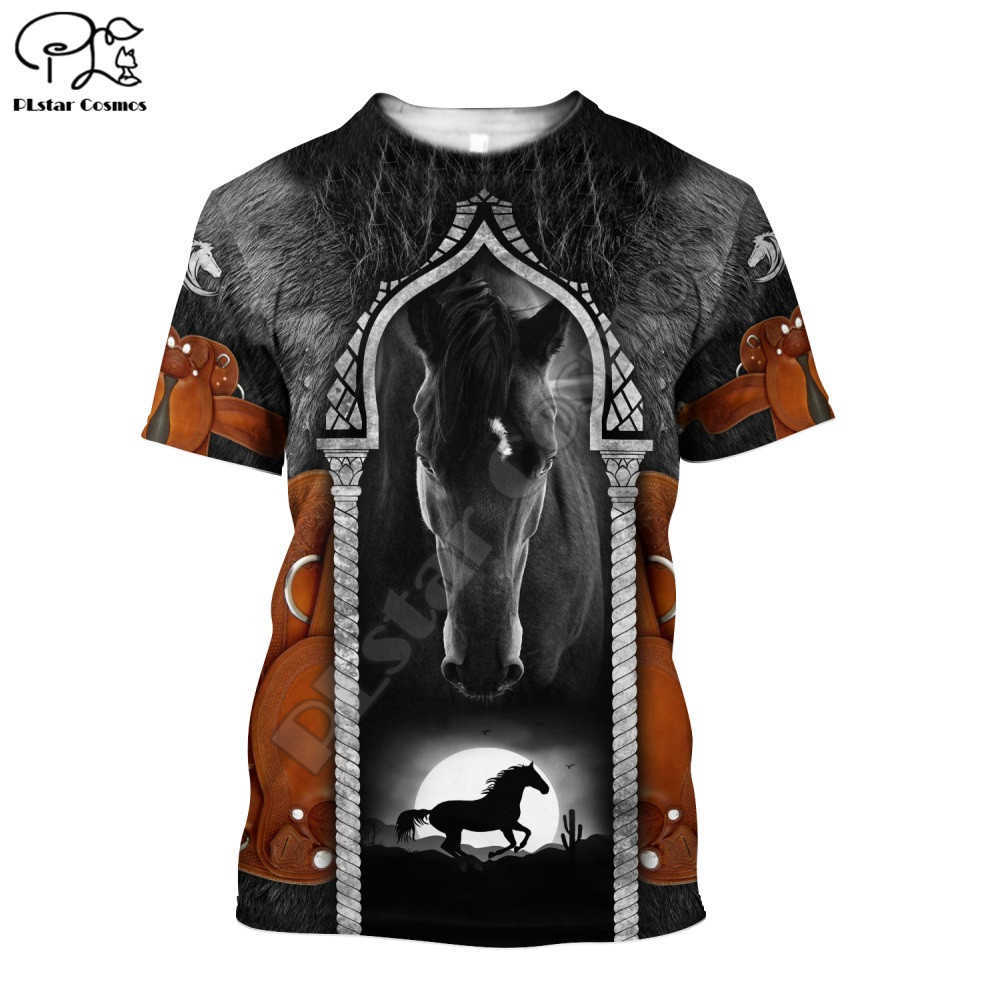 PLstar Cosmos Beautiful Horse 3D Printing Fashion Animal Harajuku Summer T-shirt Fun Short-Sleeved Top Street Unisex Style-3 210629
