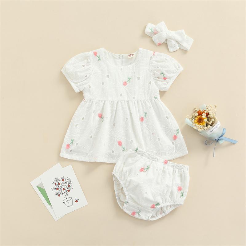 Clothing Sets Infant 3 Piece Set Short Sleeve Dress + Briefs Bow Headband Flower Embroidery Summer For Baby Girls 0-18 Months, White
Clothing Sets Infant 3 Piece Set Short Sleeve Dress + Briefs Bow Headband Flower Embroidery Summer For Baby Girls 0-18 Months, White