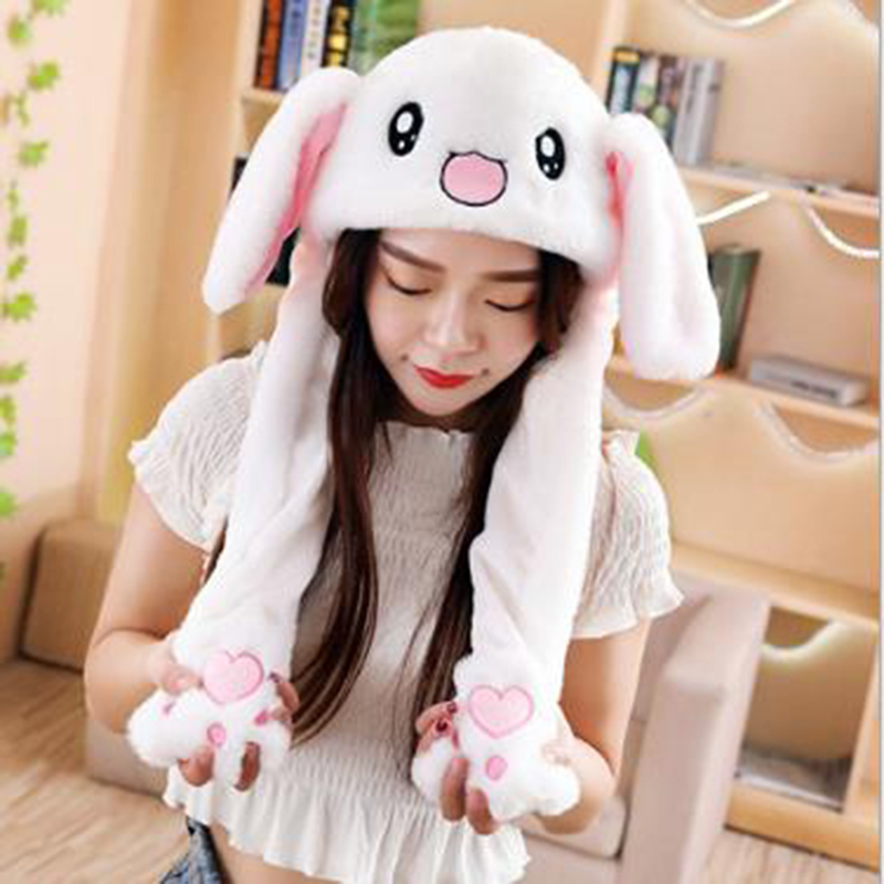 

Cute Bunny Ears Moving Hat Animal Rabbit Soft Jumping Up Cap Funny Toy Girls Cartoon Kawaii Plush Hat Airbag Toys Christmas Gift for Adult Kids Souvenir