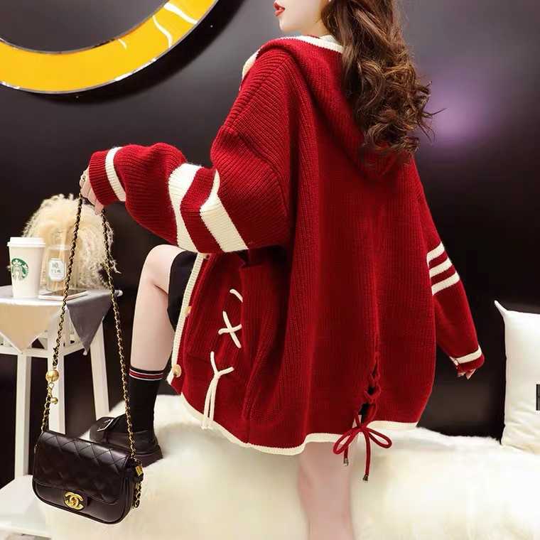 H.SA Autumn Winter Women Hooded Cardigan Warm Knitted Sweater Jacket Pocket Knit Cardigans Coat Lady Loose Sweaters Casual Tops 210716