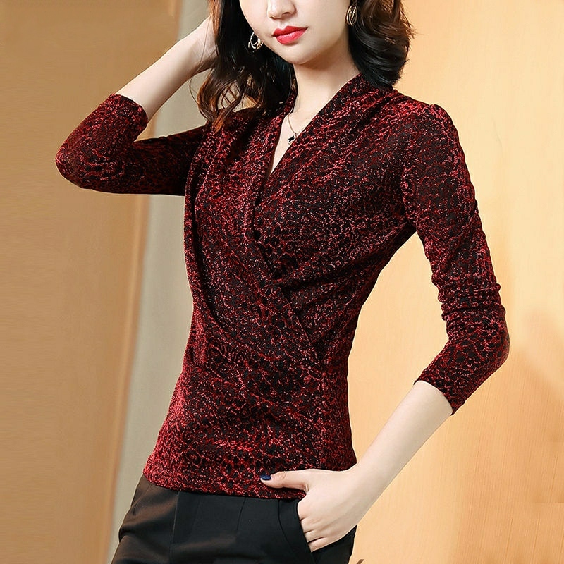 Women's Spring Autumn Style Blouses Shirt Women's Sequined Slim Leopard Printed Long Sleeve Elegant V-neck Tops DD8768 210225