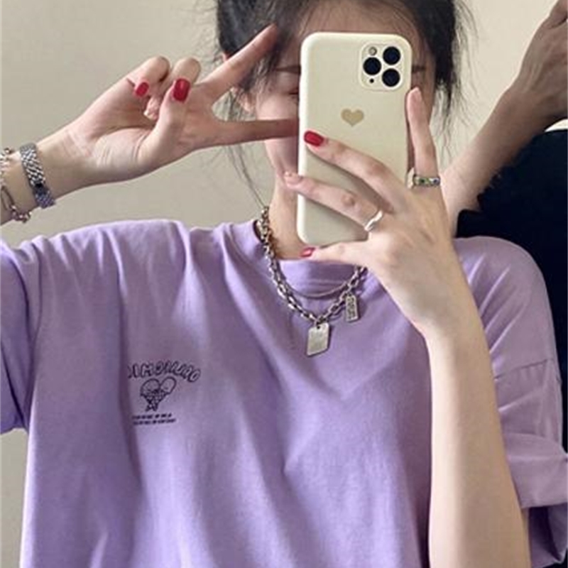 3 Sizes Cartoon Character Letter Printed Loose Casual All Match Short Sleeve O-neck Basic Simple Women Top T-shirts 210720