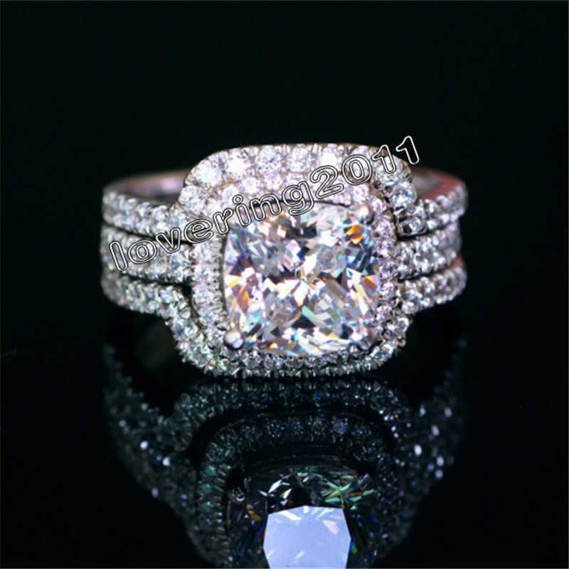 Luxury 10K White Gold 3ct Lab Diamond Ring Sets 3in1 Engagement Wedding band Rings for Women men Statement Party Jewelry Gift