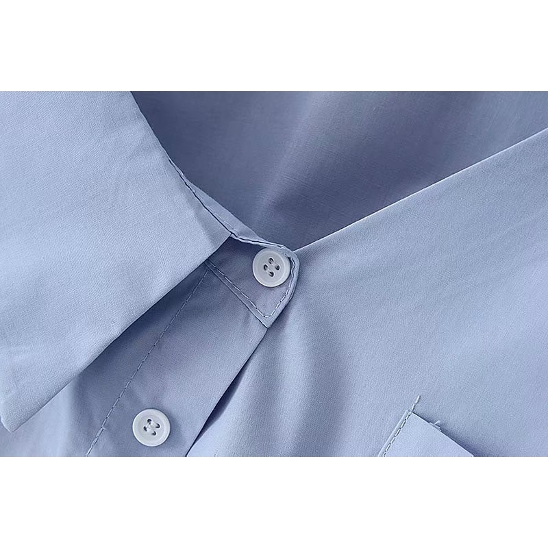 Est Women Stylish Solid Blue Irregular Skew Collar Blouse Long Sleeve Buttons Decorate Shirts Elegant Female Tops 210308