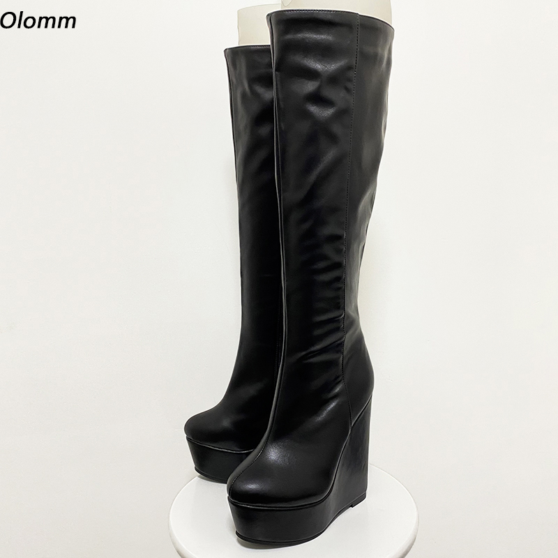 Rontic New Arrival Women Winter Platform Knee Boots Side Zipper Wedges Heels Round Toe Black Casual Shoes Women Plus US Size 5-20, Blue
Rontic New Arrival Women Winter Platform Knee Boots Side Zipper Wedges Heels Round Toe Black Casual Shoes Women Plus US Size 5-20, Blue