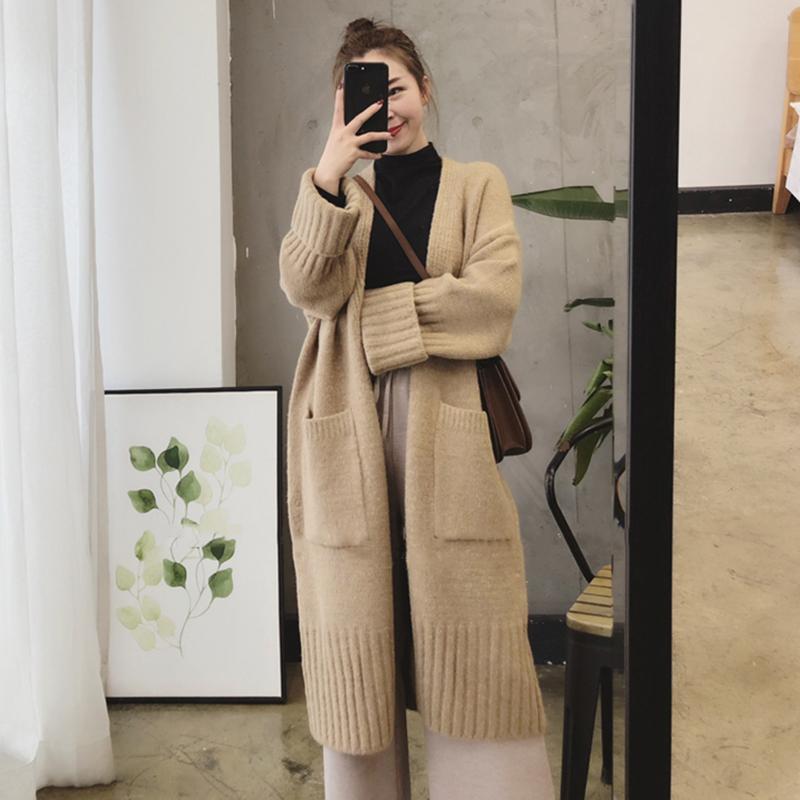Women's Knits & Tees Korean Fashion Women Knitted Cardigan 2021 Autumn Winter Long Sweater Female Sleeve Solid Coat