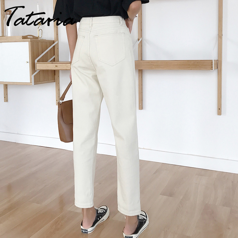 Tataria Jeans Harem For Women Loose Vintage Harem Beige Women's Jeans Pants High Waist Cotton Jean Female Boyfriend Denim 210302