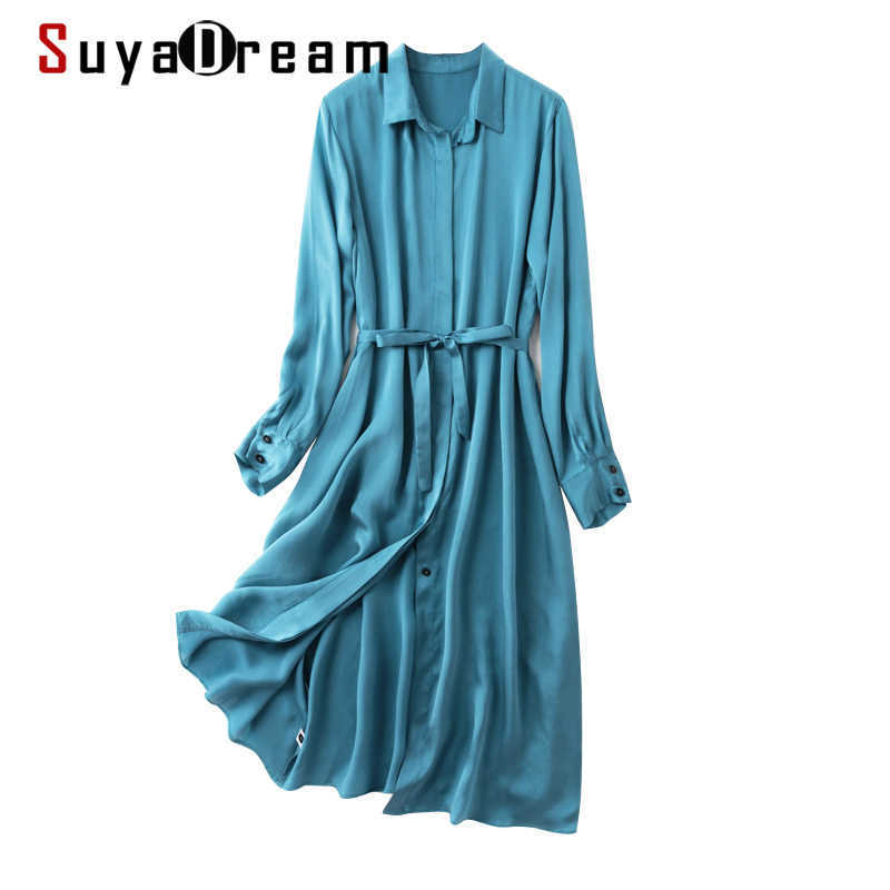 SuyaDream Woman Long Dress 100%Silk Satin Sand Wash Solid Long Sleeves Sashes Chic Shirt Dress Spring Elegant Blue Dresses 210603, Peacock blue
SuyaDream Woman Long Dress 100%Silk Satin Sand Wash Solid Long Sleeves Sashes Chic Shirt Dress Spring Elegant Blue Dresses 210603, Peacock blue