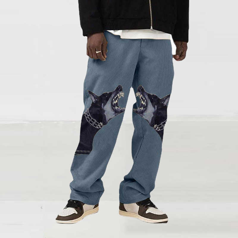 Spring Summer Casual Pants Mens Fashion Mid Waist Pants Hipster Streetwear Vintage Cross Print Loose Straight Trousers Men 210930