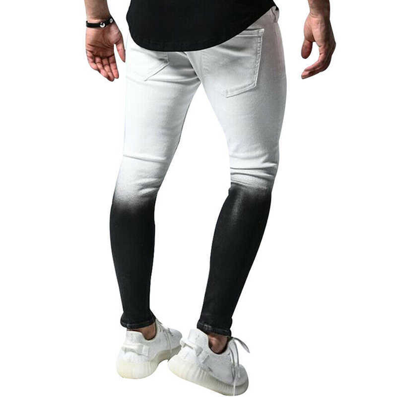 Fashion Men's Skinny Jeans High Resilience Ripped Jeans Slim Fit Denim SportsTrousers Streetwear color matching Zippers Skinny X0621