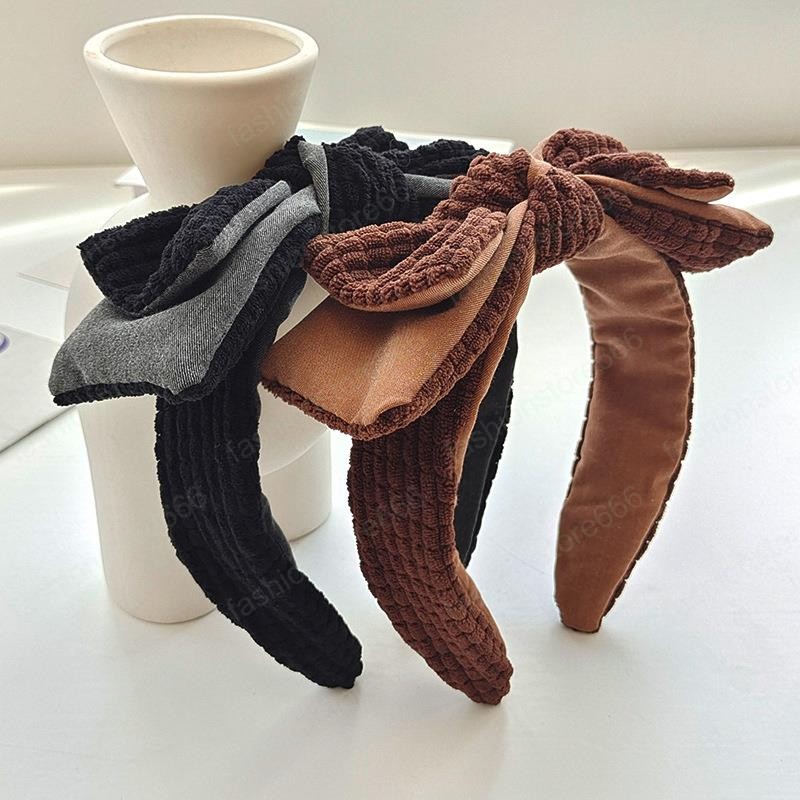 Korean Style Sweet Double Bow Headband Women Fashion All-match Face Wash Hair Hoops New Solid Color Headwear Hair Accessories