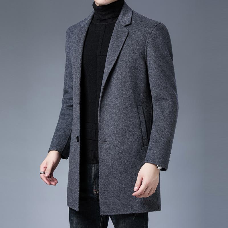 Men's Wool & Blends Winter 2021 Casual Coat Loose Suit Collar Youth Woolen Medium Length Solid Color