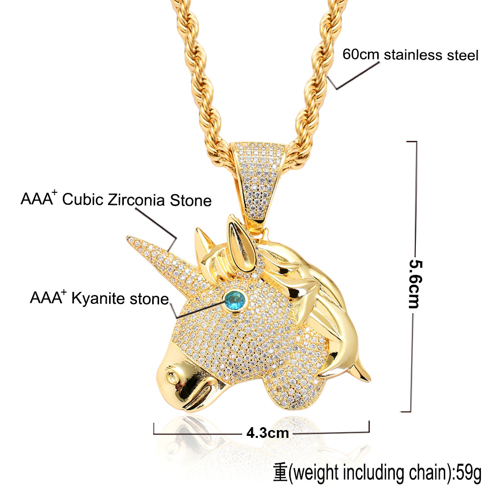 18k Gold Plated Hip Hop Necklace Jewelry Set Iced Out Cubic Zirconia Owl Spider Unicorn Shark Dinosaur Pendant Necklaces for Women Men Punk Rock Jewel