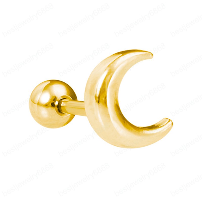 Moon Cartilage Stud Earring for Women Helix Piercing Stainless Steel Conch Ear studs Tragus Earrings Jewelry