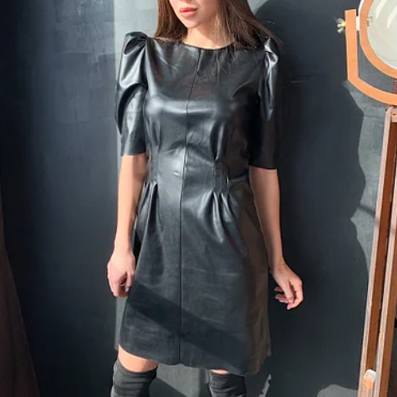 2021 Women Vintage Pu Sleeve A-line Office Lady O-neck Solid Drawn Back Elegant Autumn New Fashion Mini Cqmu, Black
2021 Women Vintage Pu Sleeve A-line Office Lady O-neck Solid Drawn Back Elegant Autumn New Fashion Mini Cqmu, Black