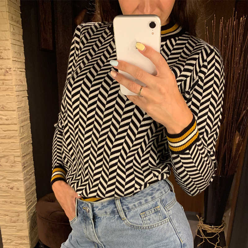 GIGOGOU Geometric Knitted Women Pullover and Sweaters Autumn Winter Thick Female Jumper Warm Striped Christmas Sweaters Pull 211109