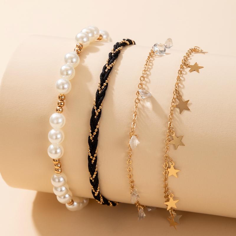 Anklets 4pcs/set Fashion Pearl Acrylic For Women Charming Geometry Star Handwork Weave Rope Anklet Set Jewelry 15767, Red;blue
Anklets 4pcs/set Fashion Pearl Acrylic For Women Charming Geometry Star Handwork Weave Rope Anklet Set Jewelry 15767, Red;blue