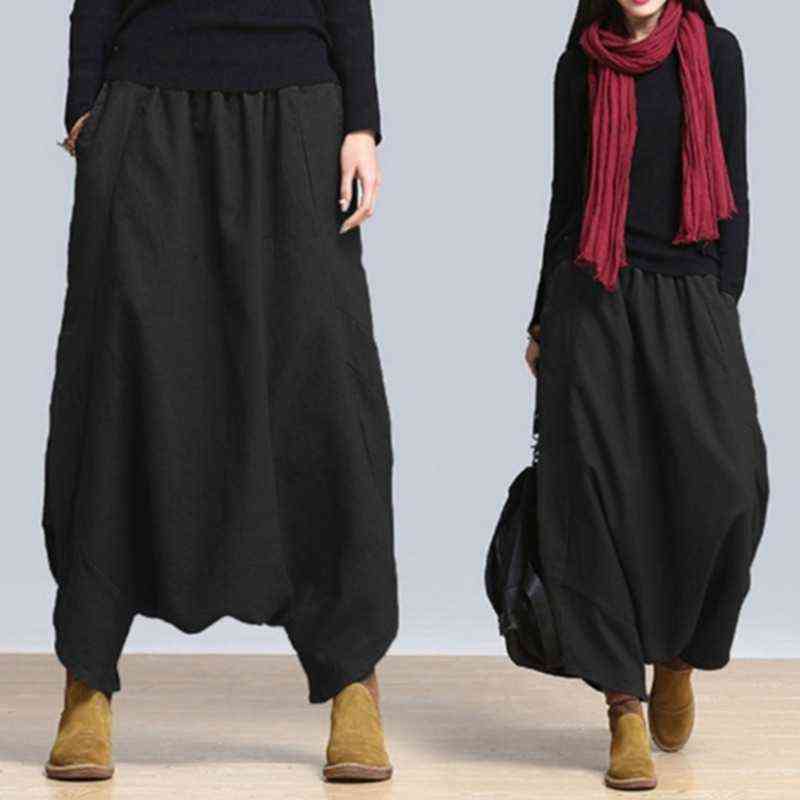 Women Harem Pants Trousers Boho Mid Waist Solid Check Baggy Wide Leg Casual s 211115