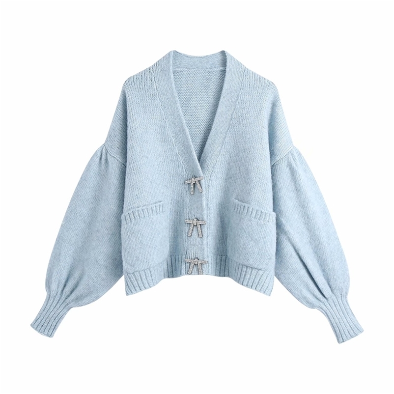 Sweet Women Sky Blue Sweater Fashion Ladies Diamonds Button Coats Elegant Female Chic Knitted Puff Sleeve Cardigan 210527
Sweet Women Sky Blue Sweater Fashion Ladies Diamonds Button Coats Elegant Female Chic Knitted Puff Sleeve Cardigan 210527