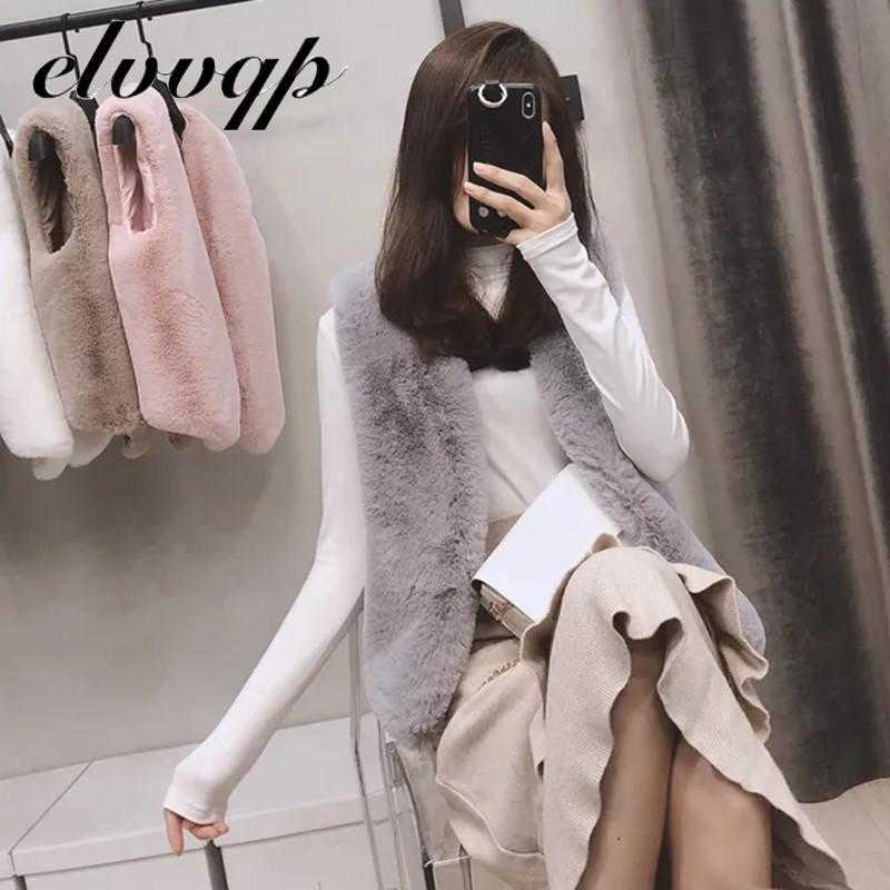 High Quality Faux Fur short Vest Coat Women Spring Autumn Sleeveless V-neck Soft Hairy Waistcoat Fur Jacket Outerwear LU1515 211019