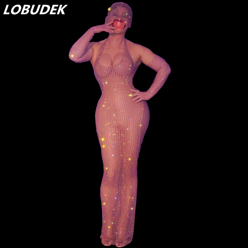 Luxury Full Rhinestones Mesh Transparent Long Dress With Gloves Headgear Women Singer Models Catwalk Stage Wear Bar Party Prom Costume, Black;red
Luxury Full Rhinestones Mesh Transparent Long Dress With Gloves Headgear Women Singer Models Catwalk Stage Wear Bar Party Prom Costume, Black;red