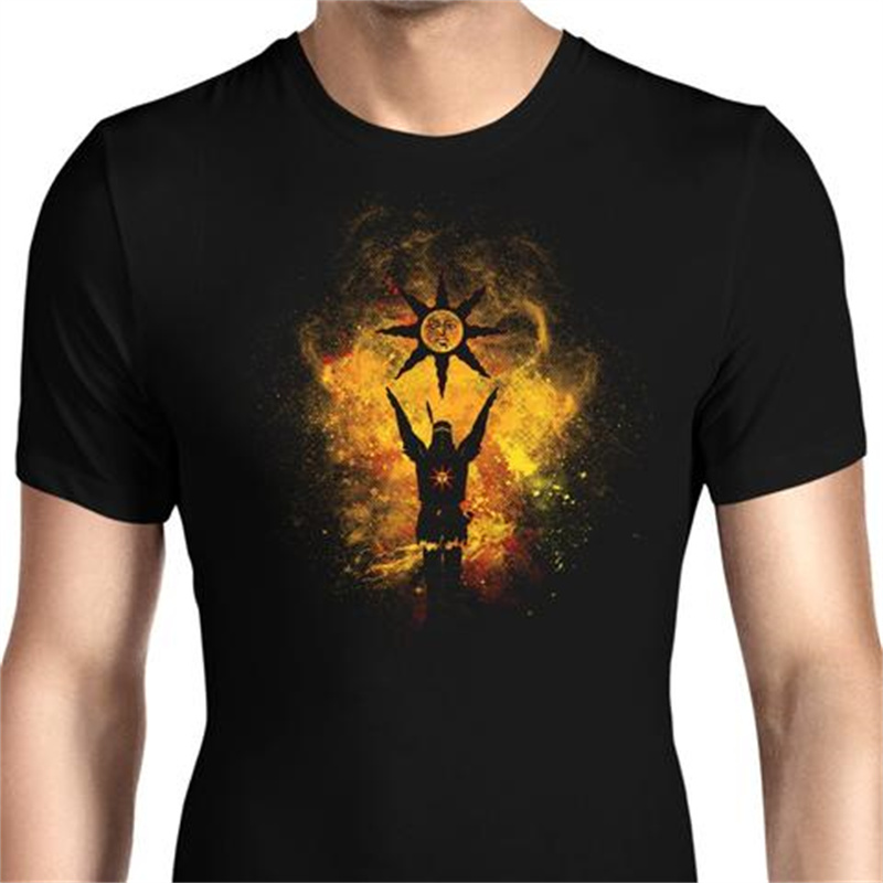 Fashion cartoon sun light print pattern round neck men's and women's short-sleeved T-shirts comfortable and casual, White;black