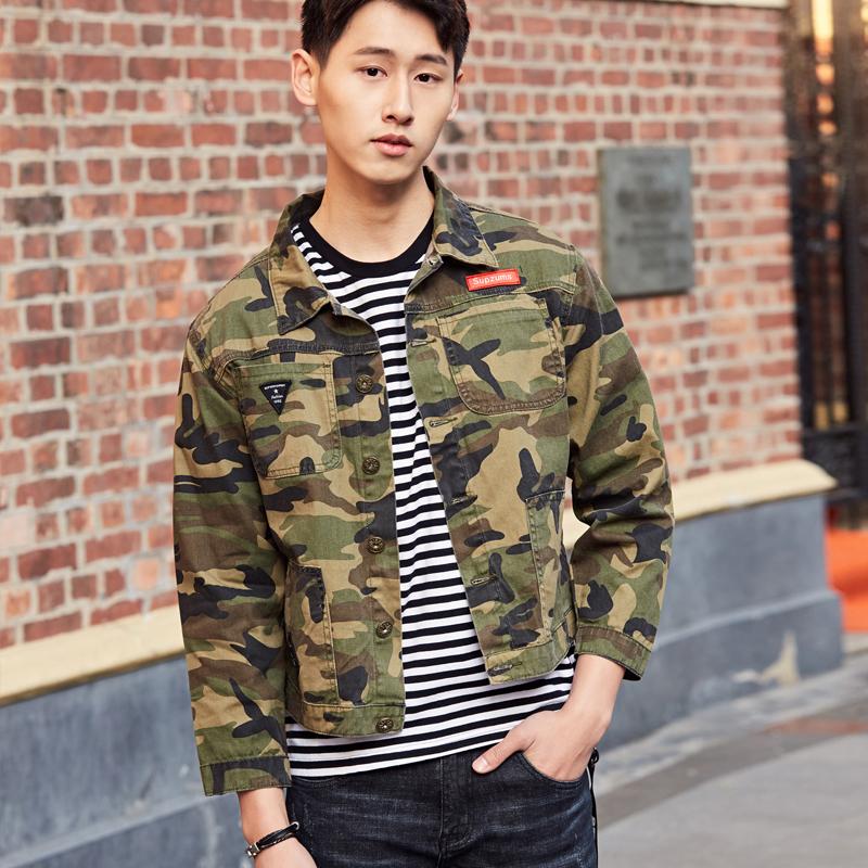 Men's Slim Denim Jacket Casual Coat Khaki, Black, Army Green, Red - Polyester, Long Sleeve, Regular Fit B4