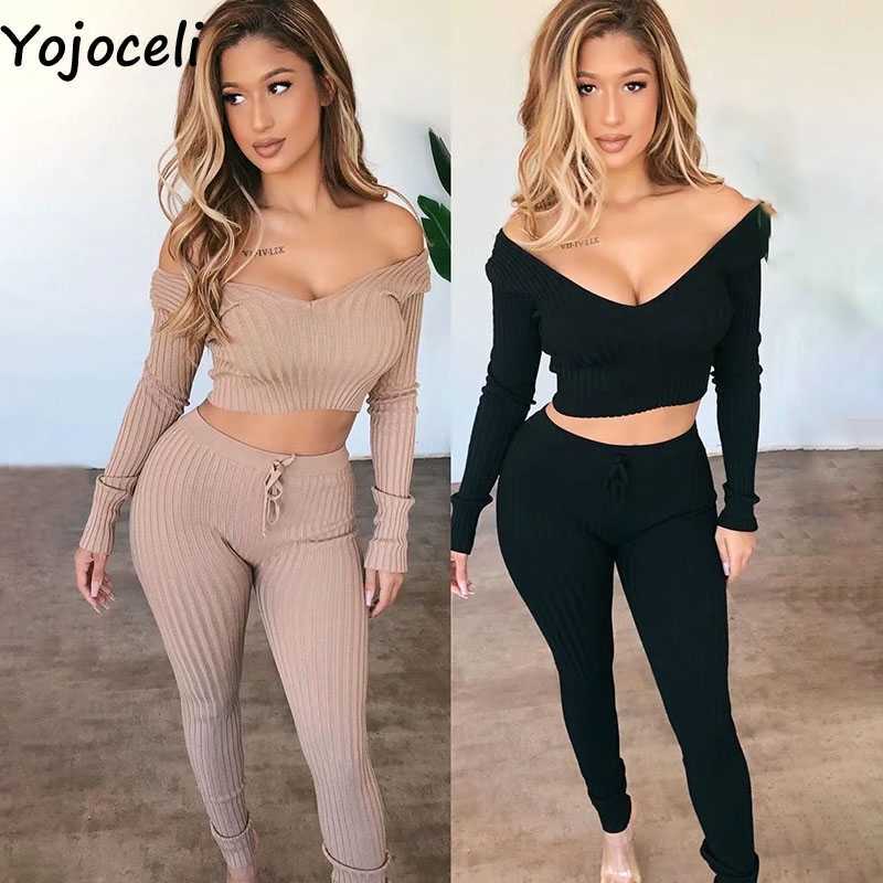 Yojoceli Elegant 2 pieces set knitted jumper romper Casual knitting warm Autumn winter cool overalls 210609