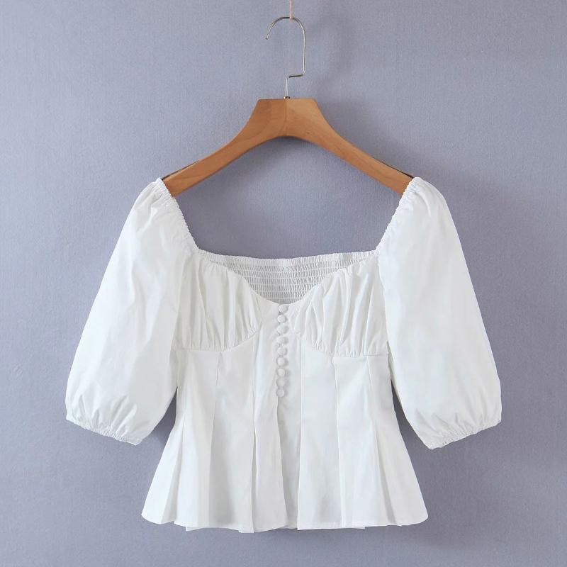 Women' Blouses & Shirts French Vintage Pleated Top For Summer 2021 Fashion Square Collar Single Breasted Puffed Sleeve Blouse, White
Women' Blouses & Shirts French Vintage Pleated Top For Summer 2021 Fashion Square Collar Single Breasted Puffed Sleeve Blouse, White