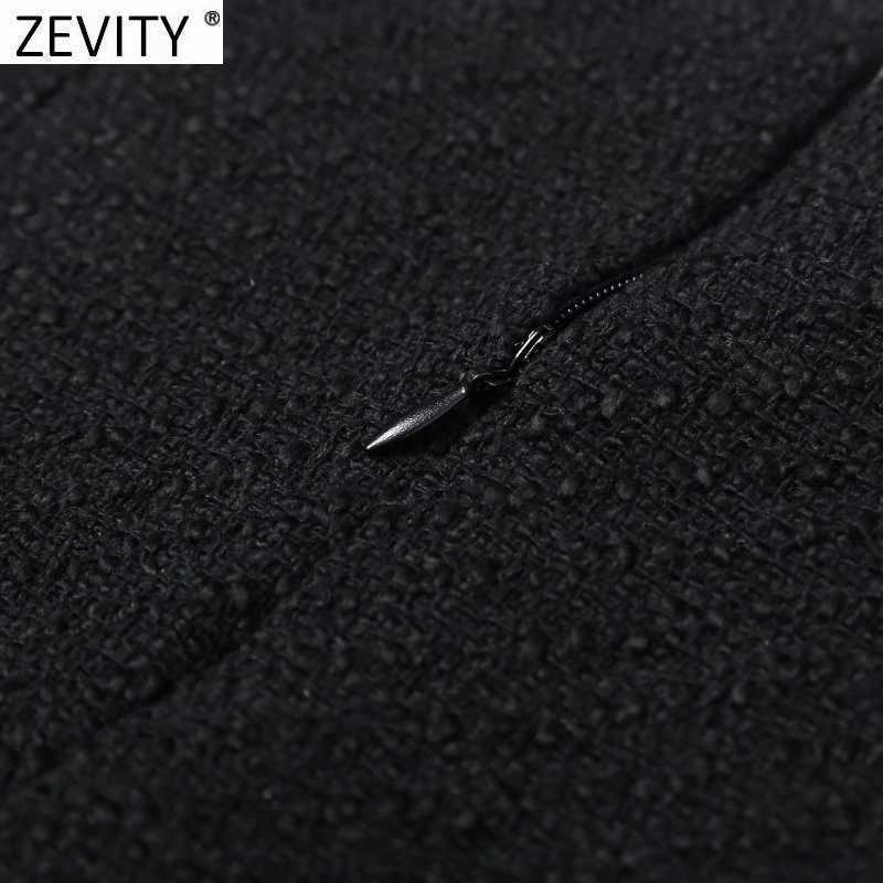 Zevity Women Vintage Side Buttons Decoration Casual Slim Pencil Skirt Faldas Mujer Female Back Zipper Chic Vestidos QUN708 210603