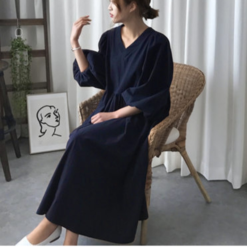 TVVOVVIN New Korean Style Women Long Dress Loose Pluz Size Cotton And Linen Dress Female Summer Women Clothing F253 T200113