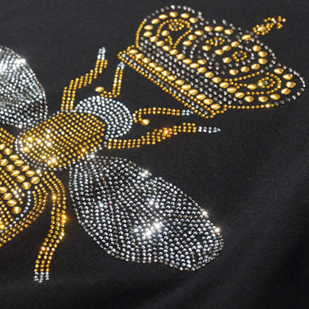 New Arrivals Casual Female T shirts Women Crown Bee diamond T Shirts Fashion Beaded Black/white rhinestone Ladies T-shirt 210306