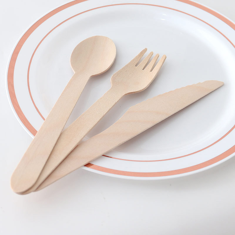 Disposable Eco-friendly Wood Flatware Dinnerware Spoon Knife Wooden Cutlery Set Fork Knives Dessert Scoop Wedding Party Tableware GGA5131 Free shippin