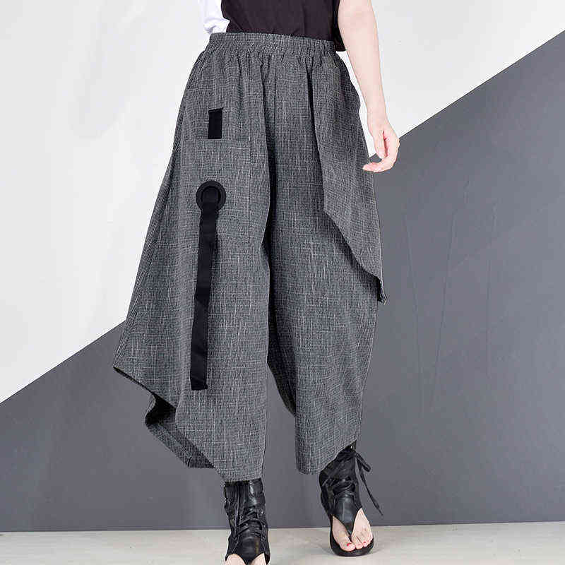XITAO High Waist Patchwork Hit Color Pants Women Clothes Summer Autumn Fashion Elastic Casual Wide Leg XJ19 211115