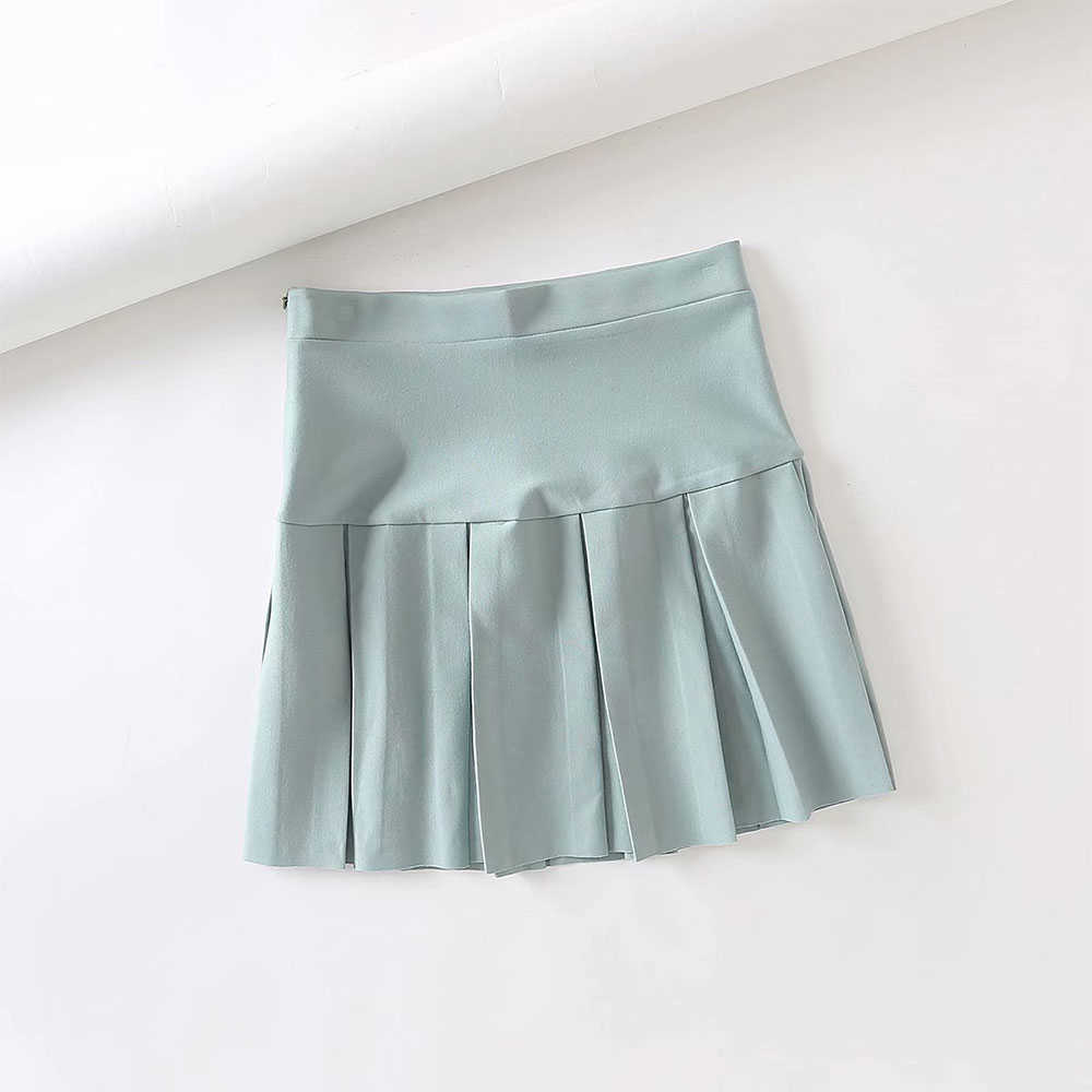 Fashion Women A-Line High Waist Tennis Pleated Mini Preppy Style Skirt Slim Solid Casual Kawaii Clothes 210619