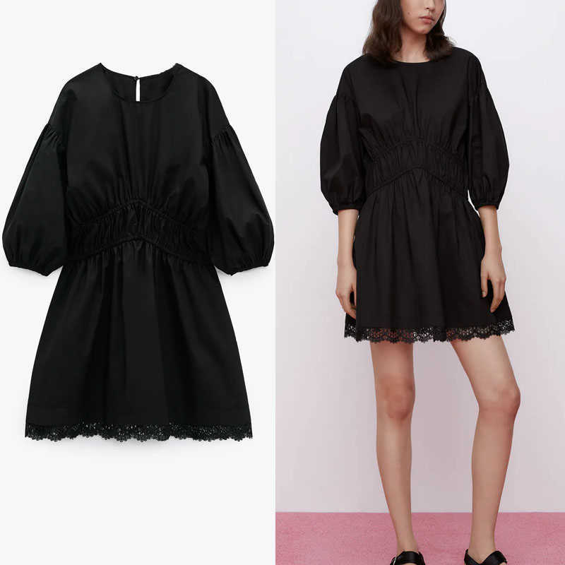 Za Black Lace Mini Spring Dress Women Puff Sleeve O Neck Elastic Waist Spliced Vintage Dress Female Chic Back Opening Dress 210602
Za Black Lace Mini Spring Dress Women Puff Sleeve O Neck Elastic Waist Spliced Vintage Dress Female Chic Back Opening Dress 210602