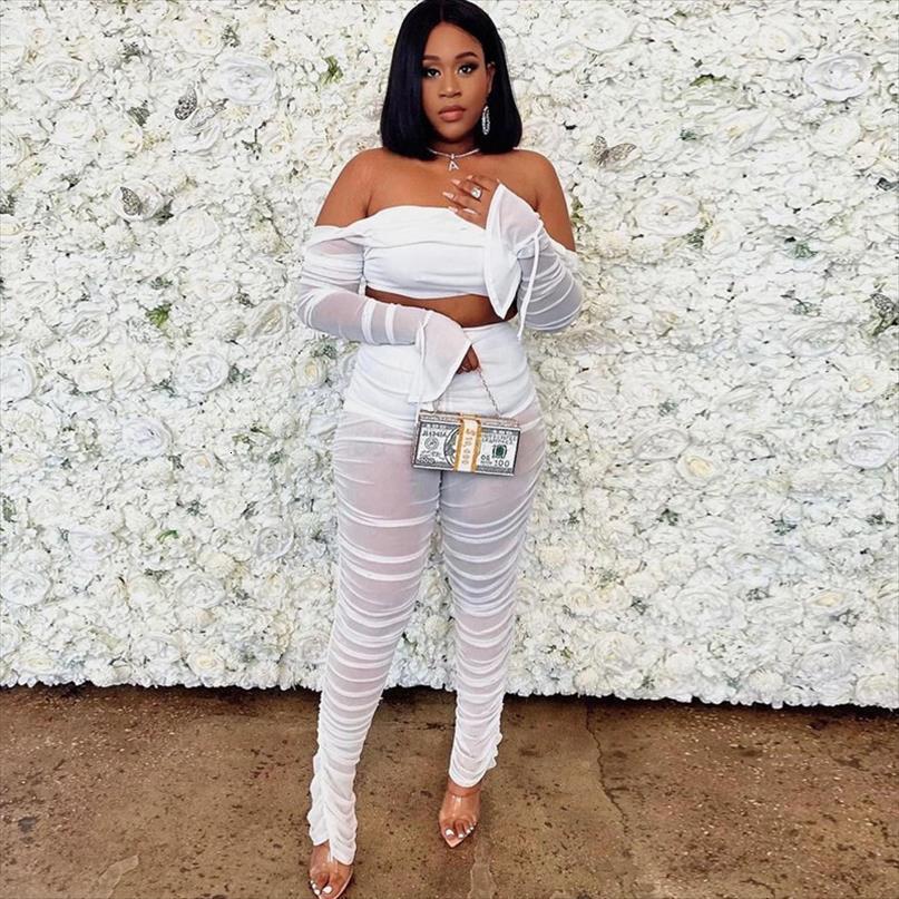 chronstylemesh see through 2 womenpant pieces set long flare sleeve strapless shirts crop high waist stacked pants clubwear, White
chronstylemesh see through 2 womenpant pieces set long flare sleeve strapless shirts crop high waist stacked pants clubwear, White
