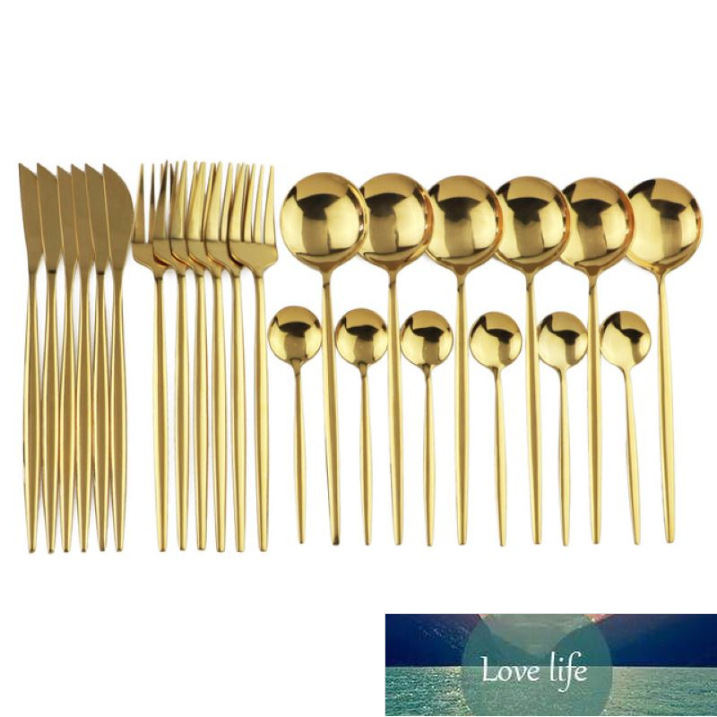 24Pcs/Set Stainless Steel Dinner Black Gold Dinnerware Set Knife Fork Coffee Spoon Cutlery Set Kitchen Tableware Silverware Sets Factory price expert 