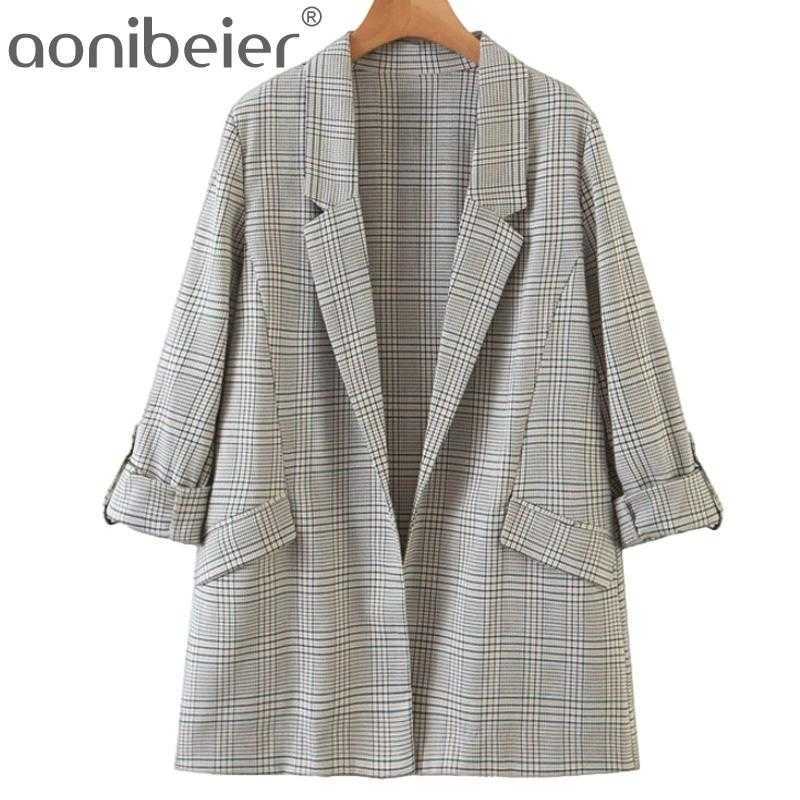 Women Casual Plaid Print Loose Autumn Cotton Long Blazer Outwear Office Lady Elegant Roll Cuff No Button Blazers 210604, Grey
Women Casual Plaid Print Loose Autumn Cotton Long Blazer Outwear Office Lady Elegant Roll Cuff No Button Blazers 210604, Grey