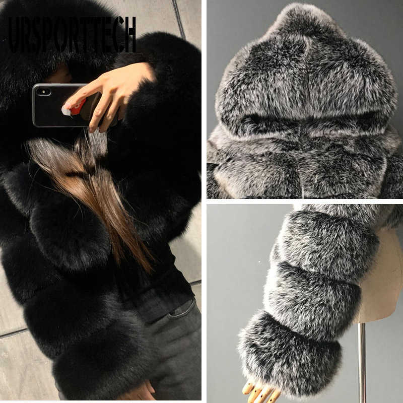 Winte Faux Fur Coats Women Jackets High Quality Cropped Furry Warm Winter Fur Jacket Hooded Manteau Femme Oversize Outerwear 210528