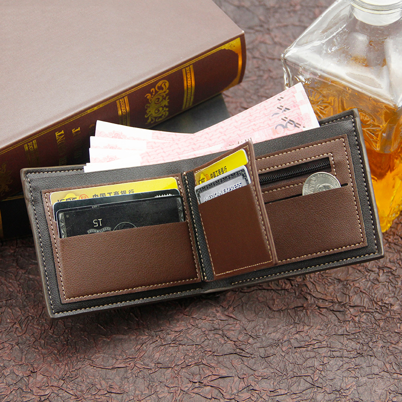 PT058,Men's Solid Color Business Short Wallet Vintage Male Coin Purse