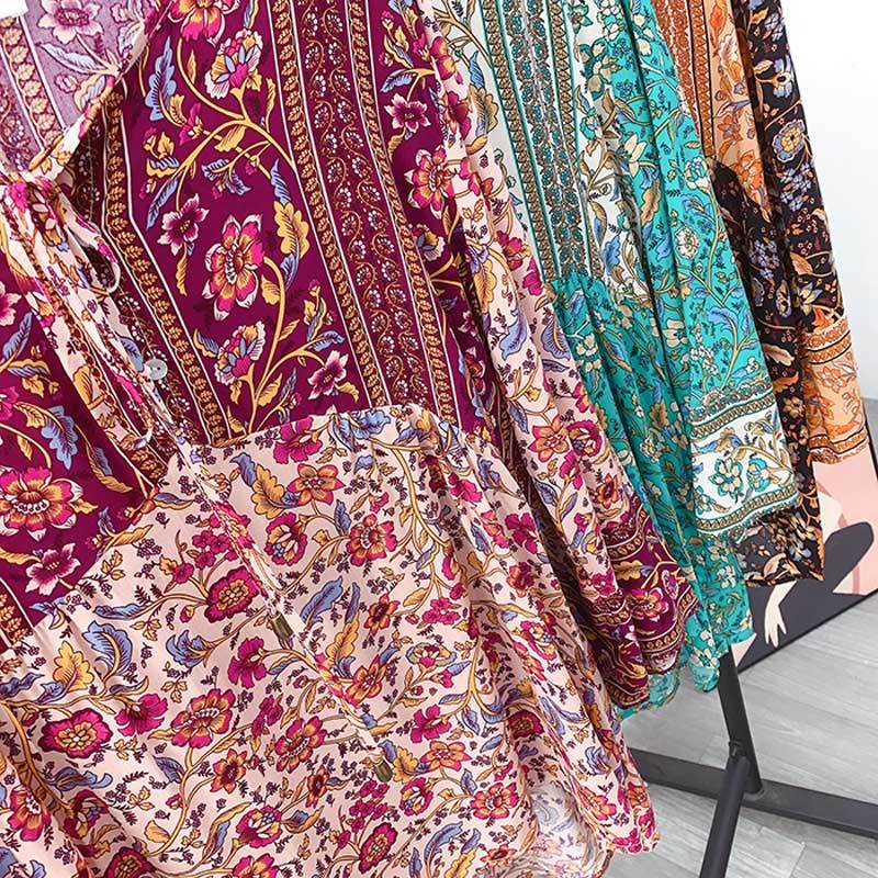 BOHO INSPIRED green floral summer top tassel tie blouse women buttons cotton women tops bohemian gypsy laidies tops holiday 210308