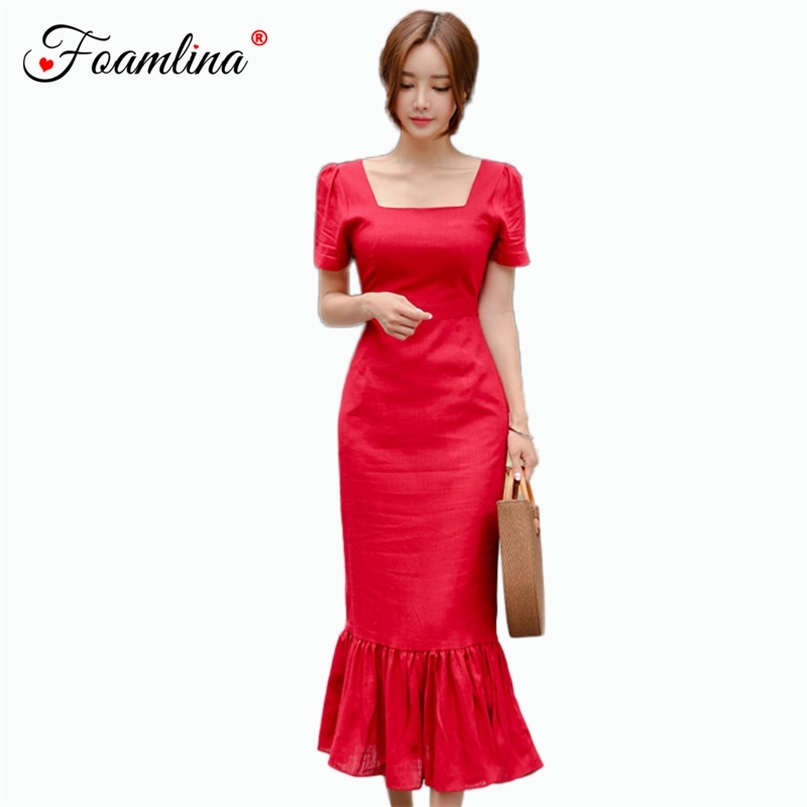 Women Elegant Red Dress Summer Square Neck Short Sleeve Slim Fit Ruffles Midi Calf Evening Party Vintage Vestidos 210603
Women Elegant Red Dress Summer Square Neck Short Sleeve Slim Fit Ruffles Midi Calf Evening Party Vintage Vestidos 210603