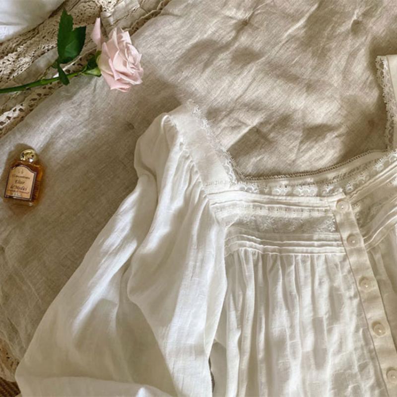 Women's Sleepwear Pure Cotton Vintage Nightgowns Women Spring Autumn Full Sleeves Long Night Dress Victorian Romantic Princess Home Wear