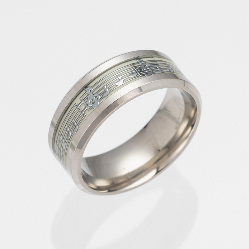 Creative Design Music Score Rings Stainless Steel Cool Fluorescent Ring for Men Women with Letter Noctilucent Finger Rings Jewelry Gift Wholesale Pric