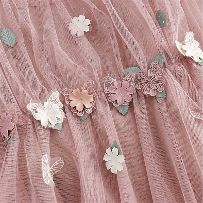 Sanishroly Summer Autumn Women Long A-Line Dress Sweet Floral Butterfly Lace Dress Female Short Sleeve Mesh Dress Vestidos CD086 210630