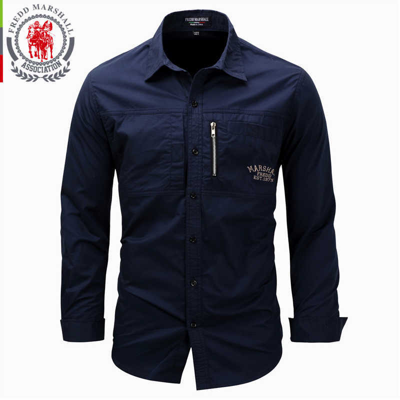 FREDD MARSHALL Brand Shirt Men Solid Cotton Camisa masculina Long Sleeves Camisas sociais Spring Camisas para hombre XXXL FM117 210527, Khaki