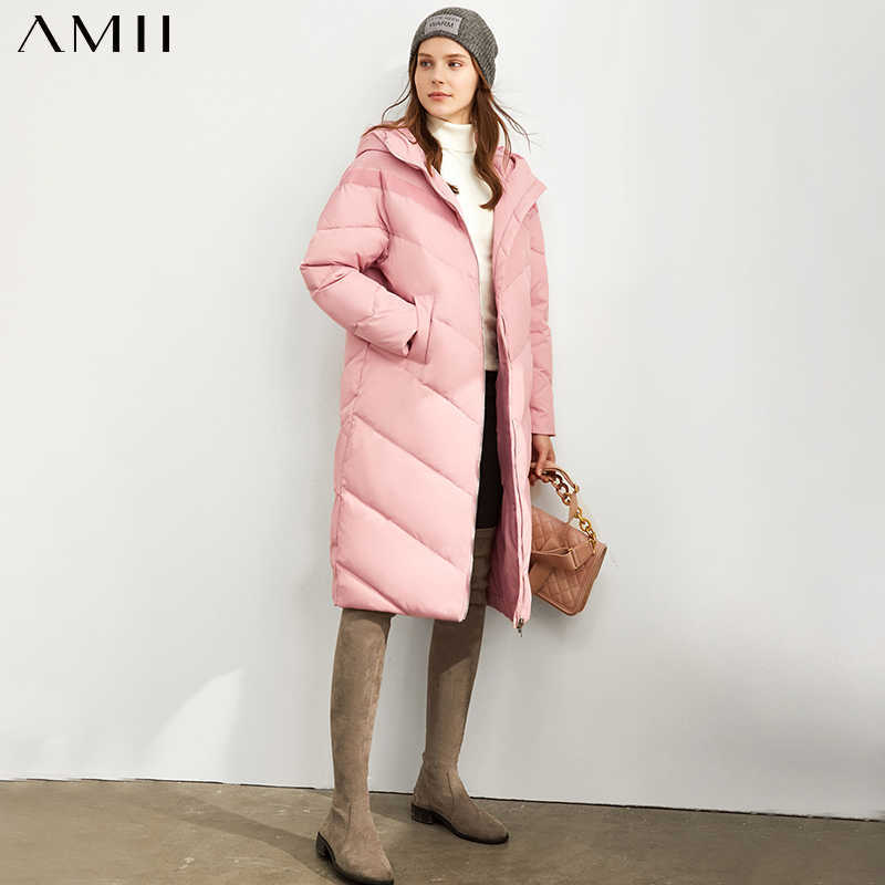 Minimalism Women Winter Thick Hooded White duck down Coat Fashion Causal Stripe 80%White Female Jacket 11930382 210527