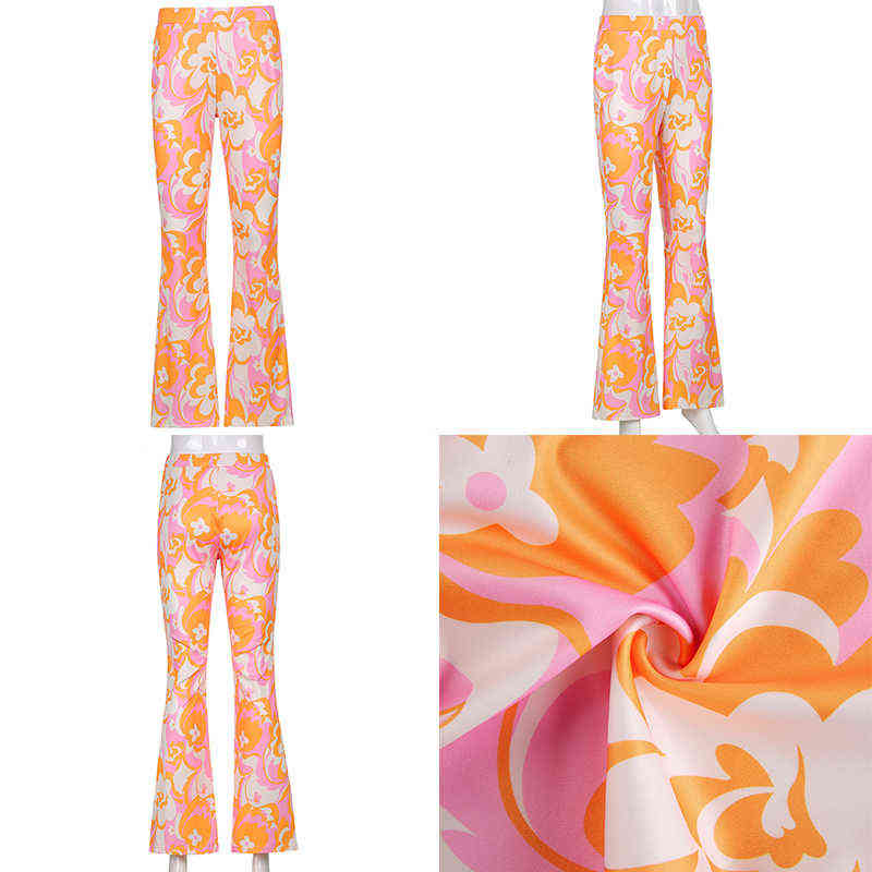 Floral Printed Flare Pants For Women Fashion Summer Chic Tie Dye Long Trousers Female Casual Sweatpant s Streetwear 211115